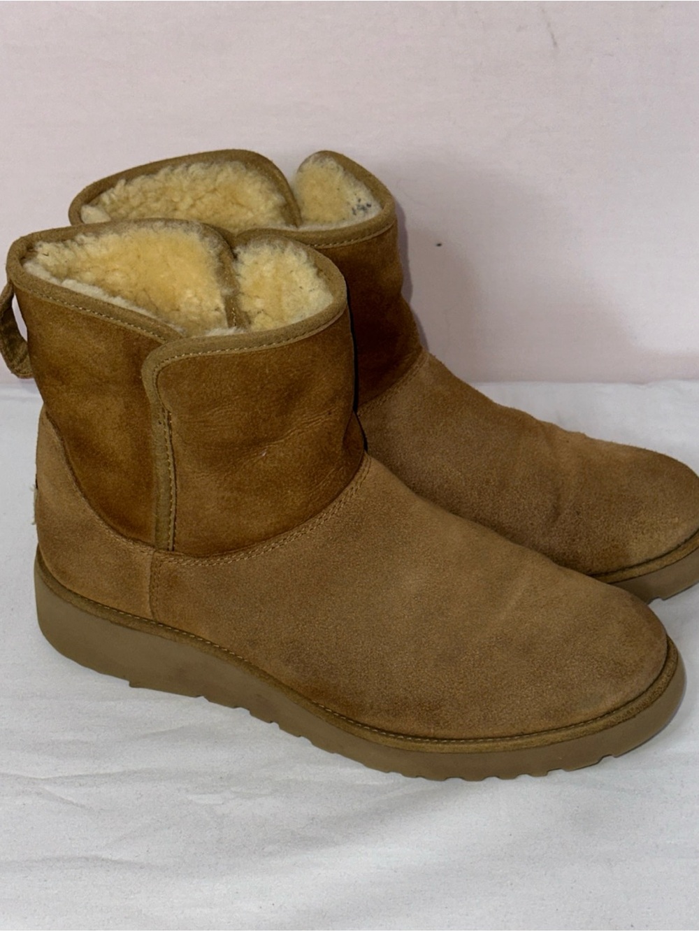 Chestnut Suede Shearling-Lined Ankle Boots